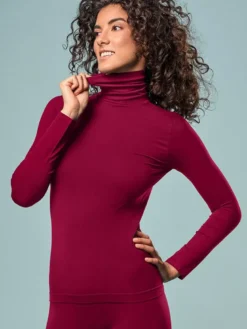 Camiseta mujer Focenza cuello alto manga larga 606 Burdeos